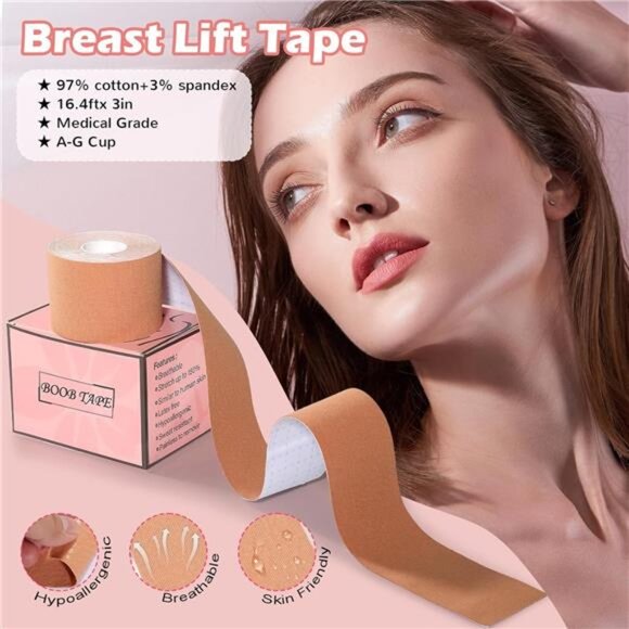 Boob Tape Kit for Large Breast Lift, 2 Pcs Nipple Covers & Breathable Body - Picture 6 of 9